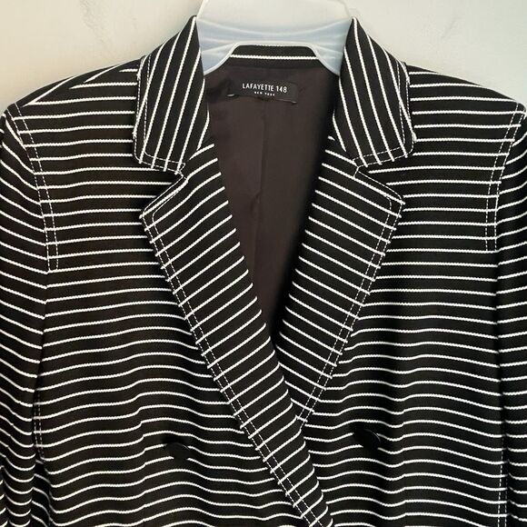 LAFAYETTE 148 Striped Blazer Sz 4 Devin Asymmetric Button Front Black Jacket - Picture 8 of 15